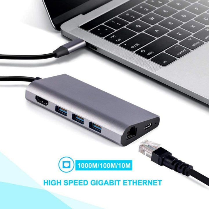 Lisslune | 8 in 1 Type-c to HDMI+RJ45 network connection+3USB3.0+PD docking station (Gray)