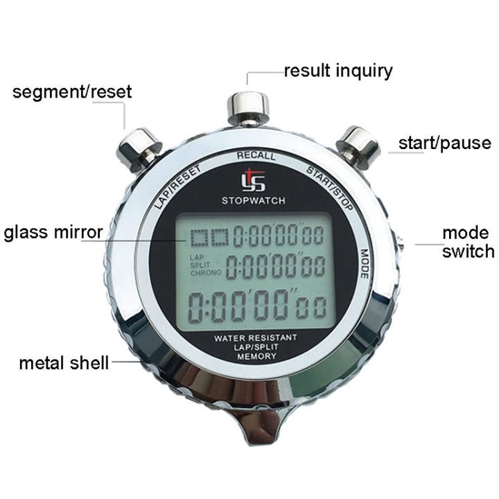 Lisslune | YS Metal Stopwatch 3 Rows Display Running Training Electronic Timer, Style: YS-5100 100 Memory