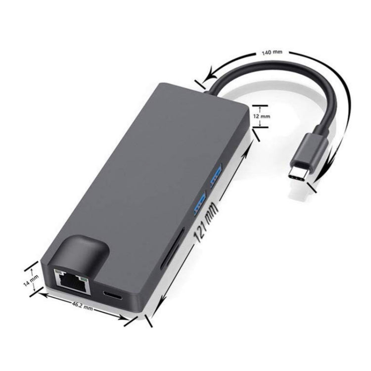 Lisslune | 8 In 1 Type-C to HDMI+VAG Gigabit RJ45+USB3.0 Docking Station (Gray)