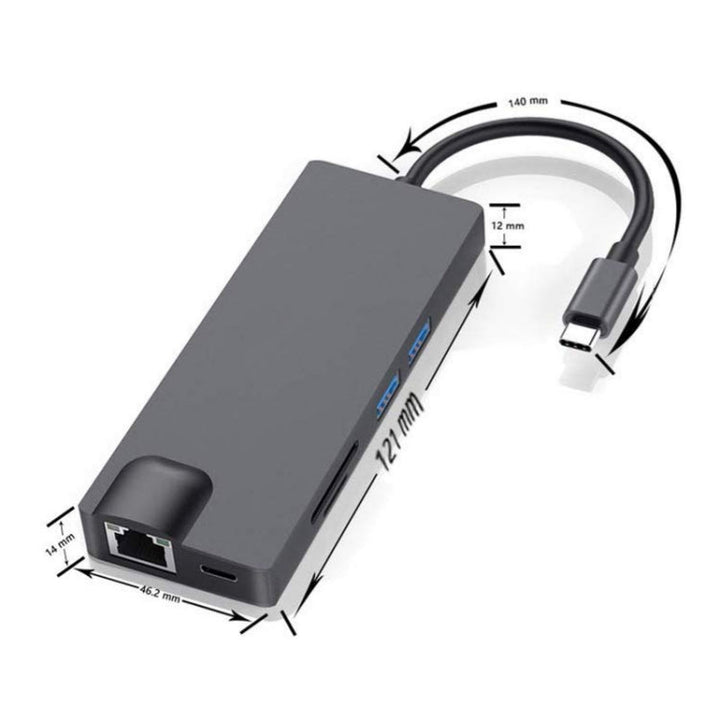 Lisslune | 8 In 1 Type-C to HDMI+VAG Gigabit RJ45+USB3.0 Docking Station (Gray)
