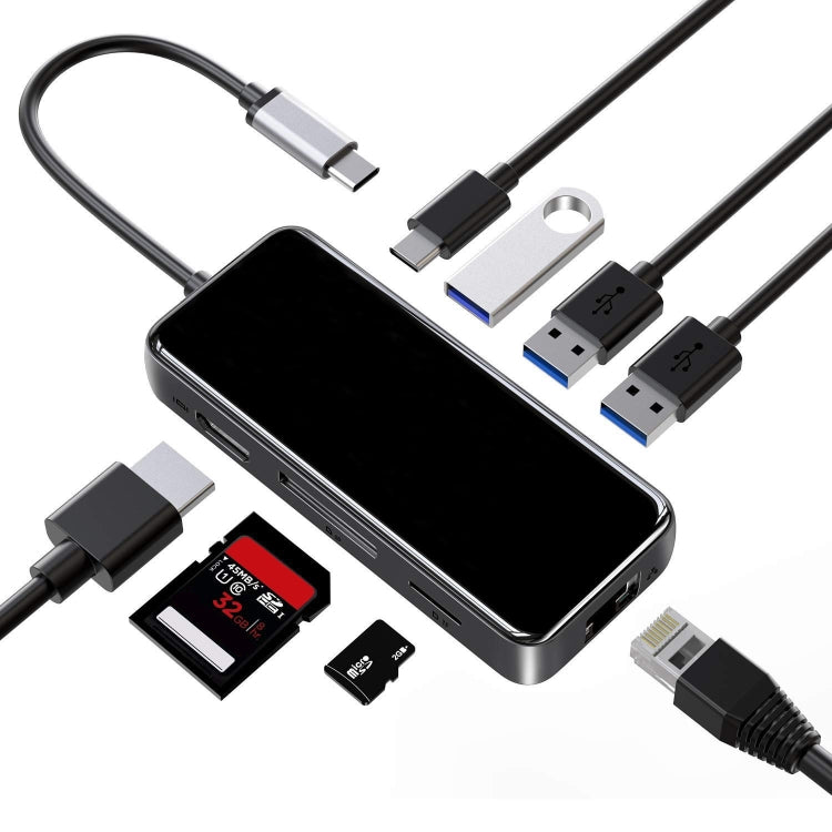 Lisslune | Type-C Expansion Dock HDMI Hub Mirror Laptop 8 In 1 Converter (Black)