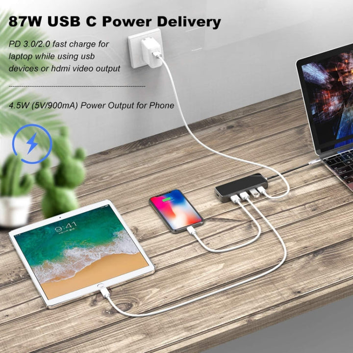 Lisslune | Type-C Expansion Dock HDMI Hub Mirror Laptop 8 In 1 Converter (Black)