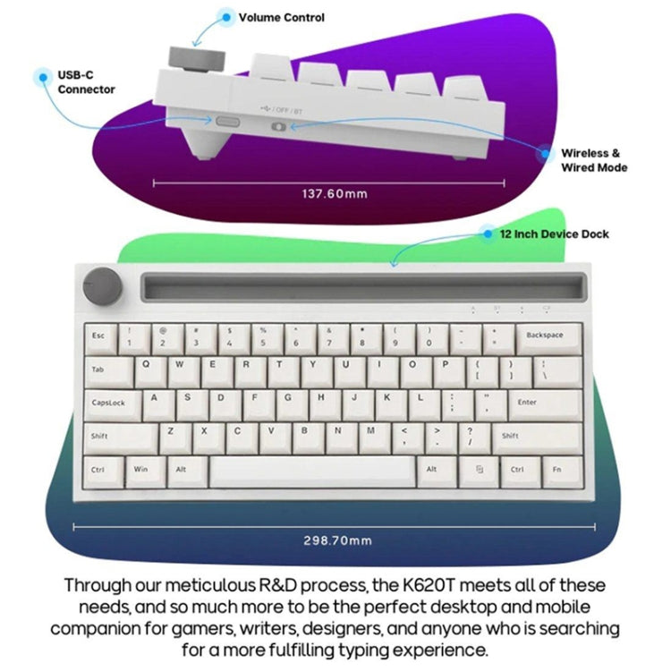 Lisslune | Ajazz K620T 62 Keys Bluetooth Wireless Dual Mode Mechanical Keyboard, Style: Pink Shaft (White)