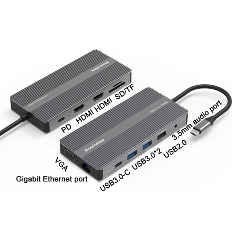 Lisslune | Blueendless Type-C+USB 3.0/2.0+VGA+3.5mm Audio Interfaces HUB(12 in 1)