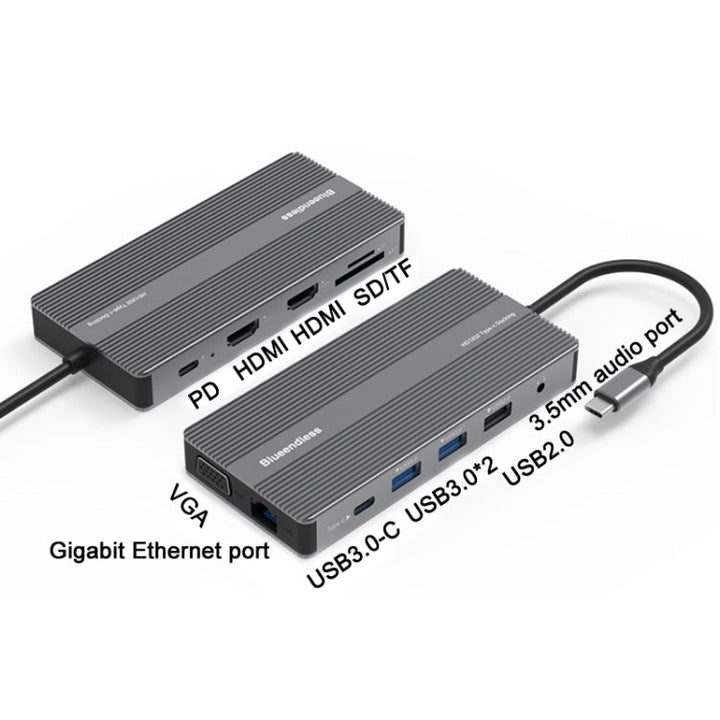 Lisslune | Blueendless Type-C+USB 3.0/2.0+VGA+3.5mm Audio Interfaces HUB(12 in 1)