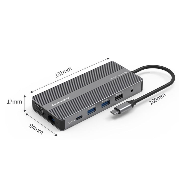 Lisslune | Blueendless Type-C+USB 3.0/2.0+VGA+3.5mm Audio Interfaces HUB(12 in 1)