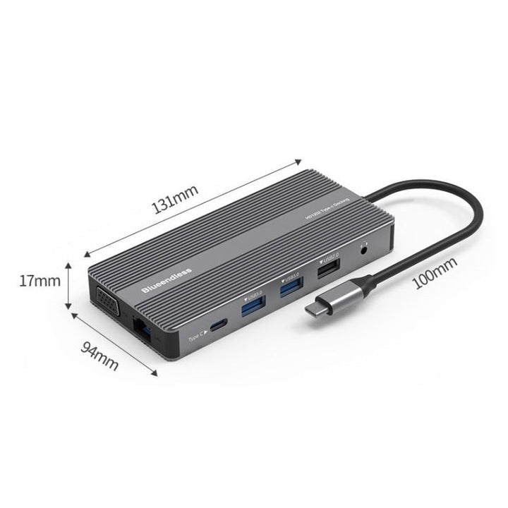 Lisslune | Blueendless Type-C+USB 3.0/2.0+VGA+3.5mm Audio Interfaces HUB(12 in 1)