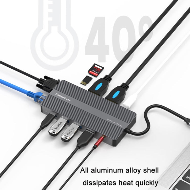 Lisslune | Blueendless Type-C+USB 3.0/2.0+VGA+3.5mm Audio Interfaces HUB(12 in 1)