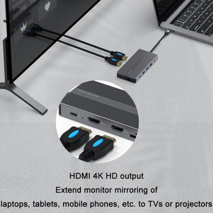 Lisslune | Blueendless Type-C+USB 3.0/2.0+VGA+3.5mm Audio Interfaces HUB(12 in 1)