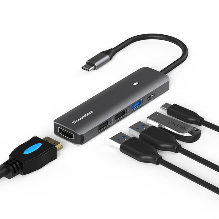 Lisslune | Blueendless Type-C+USB 3.0/2.0+HDMI4K HUB, Specification: 5 in 1