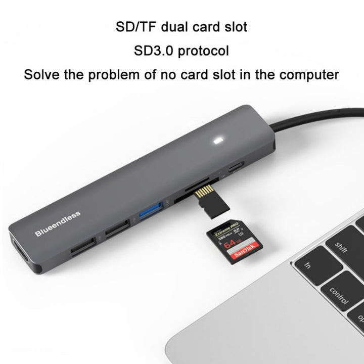 Lisslune | Blueendless Type-C+USB 3.0/2.0+HDMI4K HUB, Specification: 5 in 1