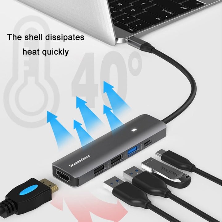 Lisslune | Blueendless Type-C+USB 3.0/2.0+HDMI4K HUB, Specification: 5 in 1