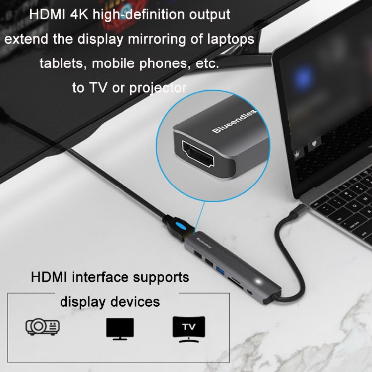 Lisslune | Blueendless Type-C+USB 3.0/2.0+HDMI4K HUB, Specification: 5 in 1