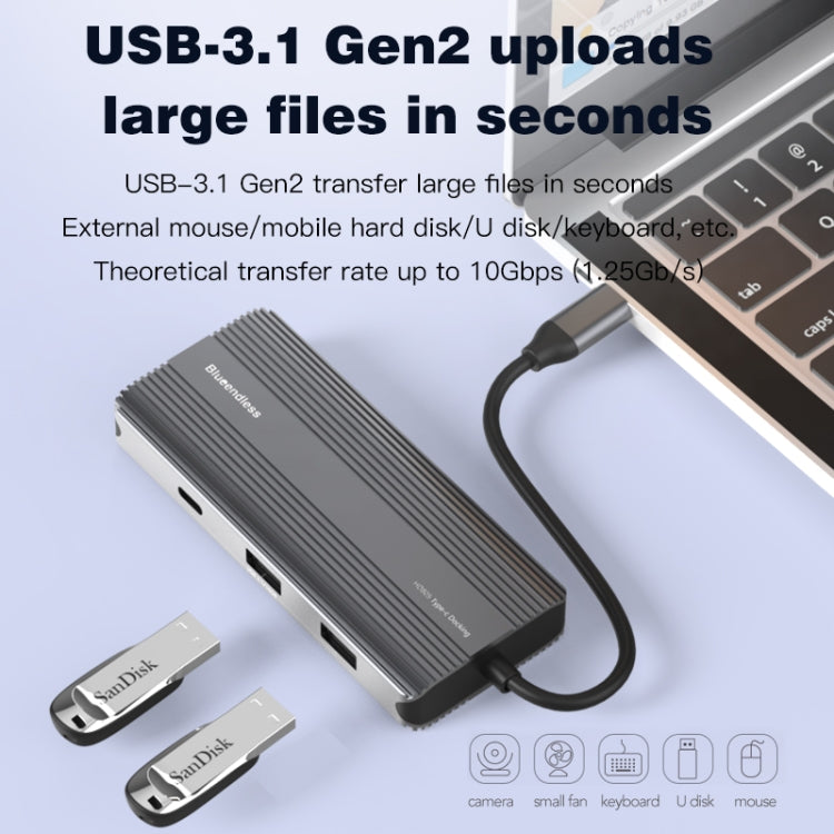 Lisslune | Blueendless 8K/30Hz Type-C to Gigabit Ethernet USB3.1 Docking Station (8 in 1)
