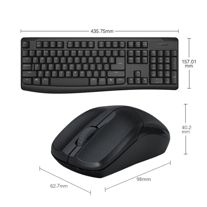 Lisslune | Rapoo X1800PRO 104 Key Waterproof Multimedia Wireless Keyboard Mouse Set (Black)