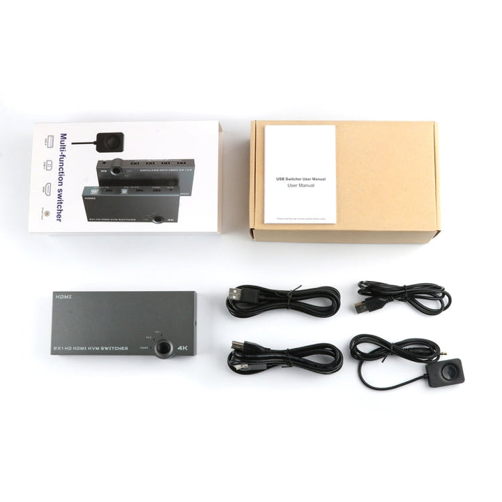 Lisslune | 2 In 1 Out 4K 60Hz KVM HDMI Switch USB Switch Splitter Box HUB (Silver Gray)