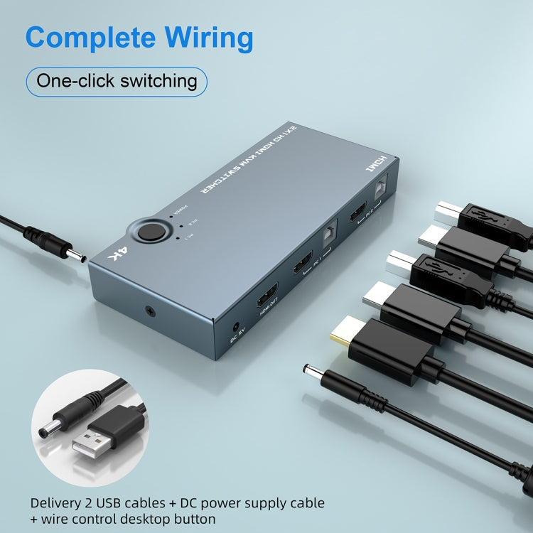 Lisslune | 2 In 1 Out 4K 60Hz KVM HDMI Switch USB Switch Splitter Box HUB (Silver Gray)