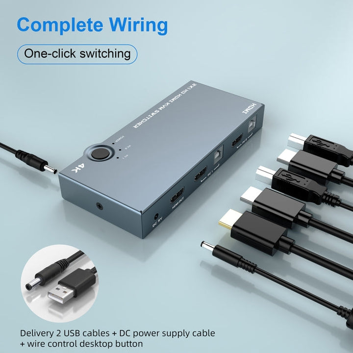 Lisslune | 2 In 1 Out 4K 60Hz KVM HDMI Switch USB Switch Splitter Box HUB (Silver Gray)