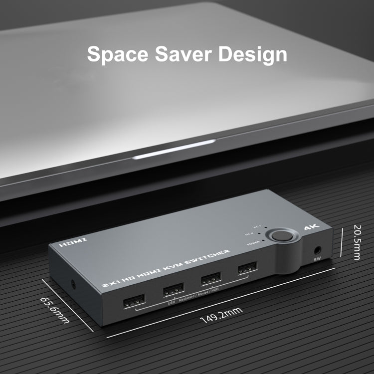 Lisslune | 2 In 1 Out 4K 60Hz KVM HDMI Switch USB Switch Splitter Box HUB (Silver Gray)