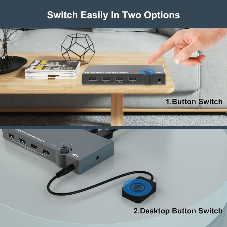 Lisslune | 2 In 1 Out 4K 60Hz KVM HDMI Switch USB Switch Splitter Box HUB (Silver Gray)