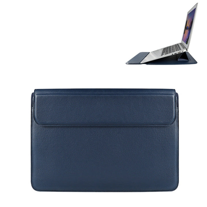 Lisslune | PU08DZ Leather Laptop Interior Compartment Bag with Stand Function, Size: 14.1-15.4 Inches (Sapphire Blue)