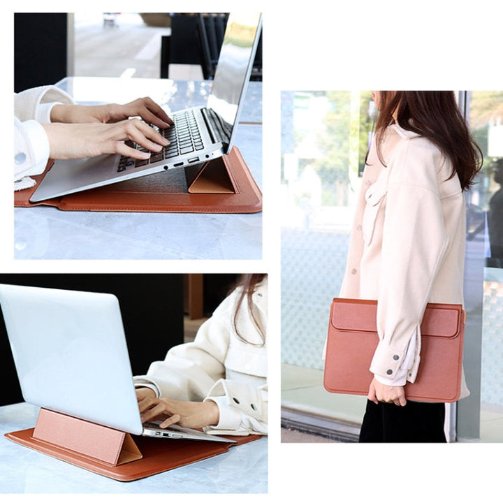 Lisslune | PU08DZ Leather Laptop Interior Compartment Bag with Stand Function, Size: 14.1-15.4 Inches (Sapphire Blue)