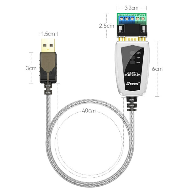 Lisslune | DTECH DT-5119 0.5 m USB to RS485/422 Industrial Converter Serial Line Communication Adapter