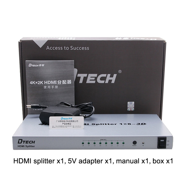 Lisslune | DTECH DT-7148 HDMI 2.0 1 In 8 Out 4K X 2K HD Splitter, CN Plug