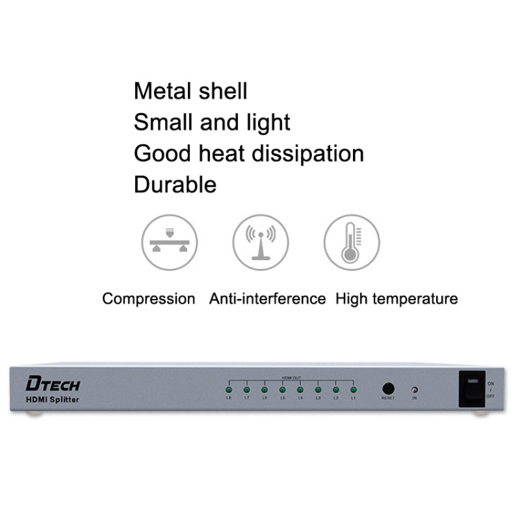 Lisslune | DTECH DT-7148 HDMI 2.0 1 In 8 Out 4K X 2K HD Splitter, CN Plug