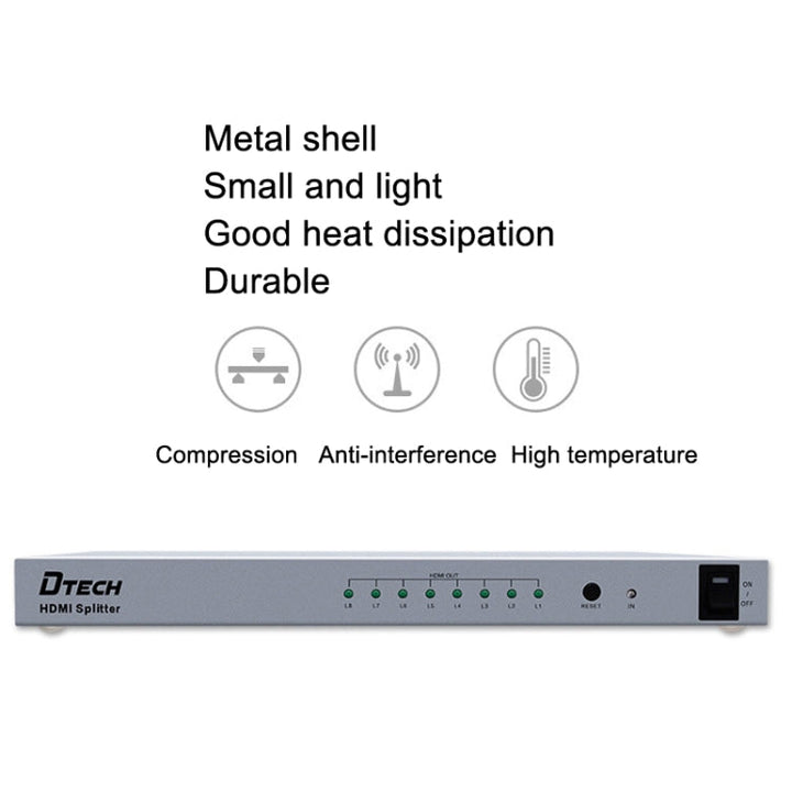 Lisslune | DTECH DT-7148 HDMI 2.0 1 In 8 Out 4K X 2K HD Splitter, CN Plug