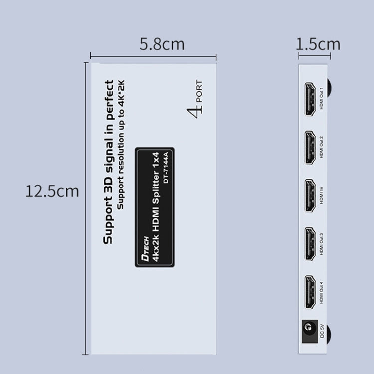 Lisslune | DTECH DT-7144A HDMI 2.0 1 In 4 Out 4K X 2K HD Video Splitter, CN Plug