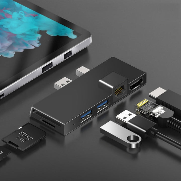 Lisslune | W05 8 In 1 USB3.1 Gne1 Ethernet RJ45 Converter for Surface Pro4/5/6 (Black)
