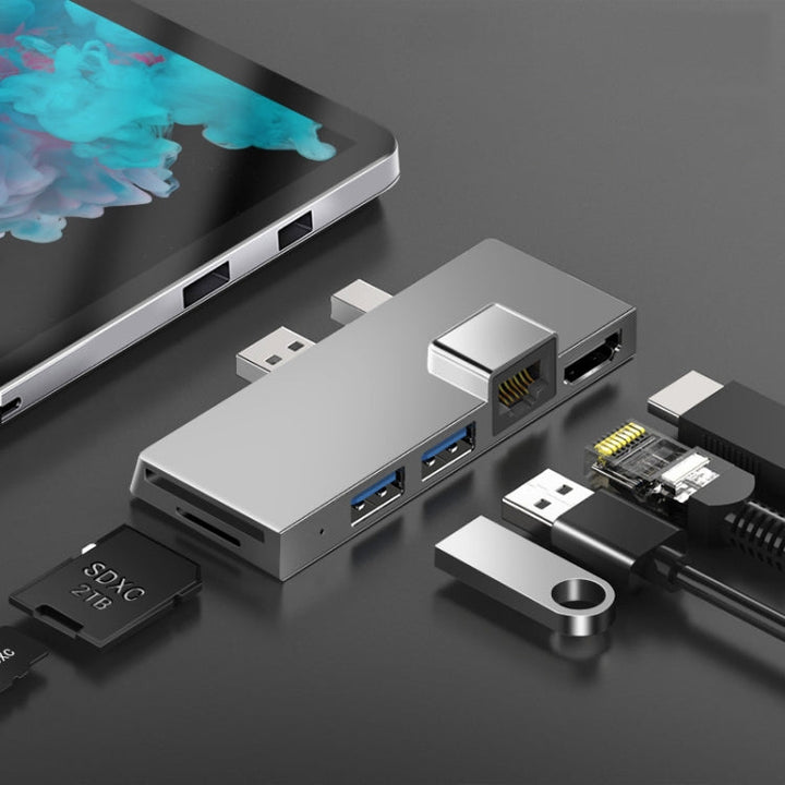 Lisslune | W05 8 In 1 USB3.1 Gne1 Ethernet RJ45 Converter For Surface Pro4/5/6 (Silver)