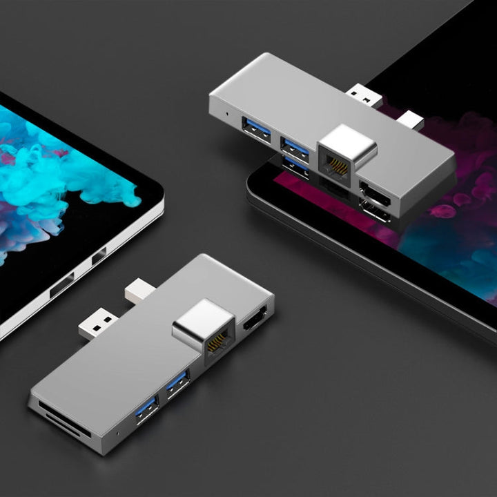 Lisslune | W05 8 In 1 USB3.1 Gne1 Ethernet RJ45 Converter For Surface Pro4/5/6 (Silver)