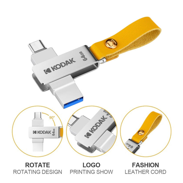 Lisslune | Kodak K243C 2 In 1 Type-C/USB-C + USB3.1 High-Speed Transfer U-Disk, Capacity: 128GB