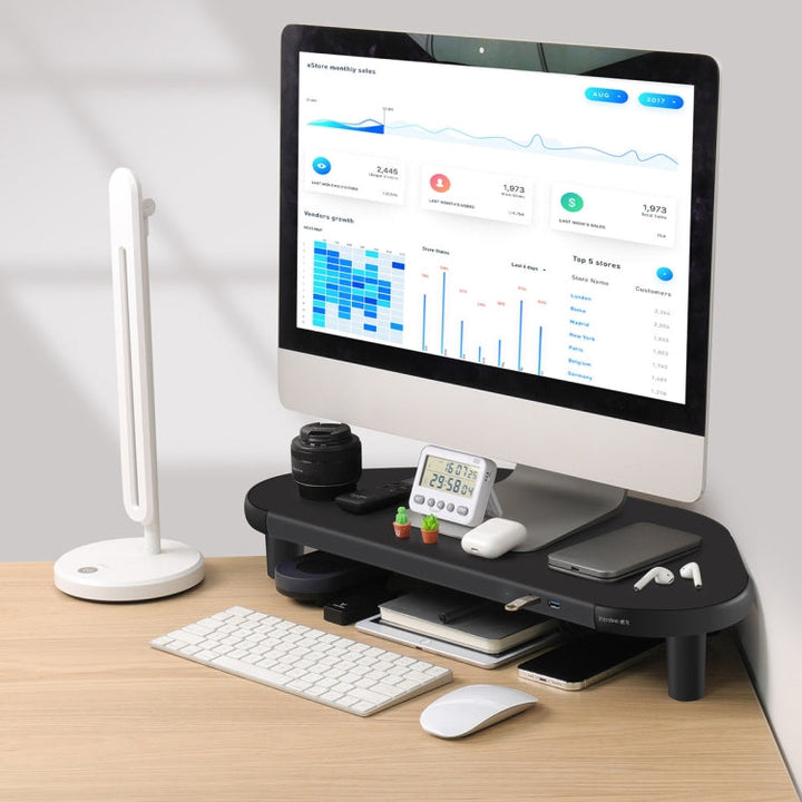Lisslune | Vaydeer ZGP011 Metal Corner Computer Monitor Shelving (USB3.0 + 3 x USB2.0)