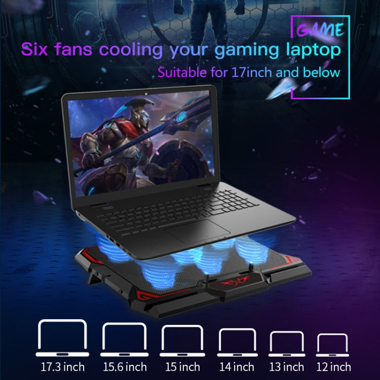 Lisslune | CoolCold 17 Inch Gaming Laptop Cooler Six Fans Two USB Ports 2600RPM Laptop Cooling Pad (Black Red)