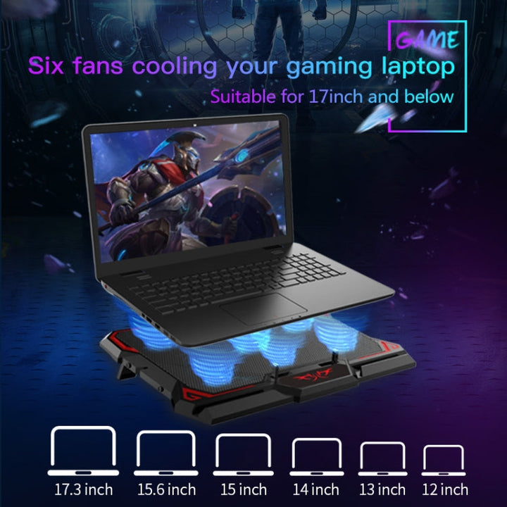 Lisslune | CoolCold 17 Inch Gaming Laptop Cooler Six Fans Two USB Ports 2600RPM Laptop Cooling Pad (Black Red)
