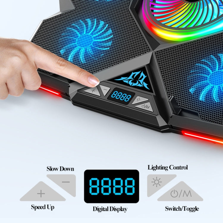 Lisslune | CoolCold Five Fans 2 USB Ports Laptop Cooler Gaming Notebook Cooling Stand, Version: Touch Symphony Blue