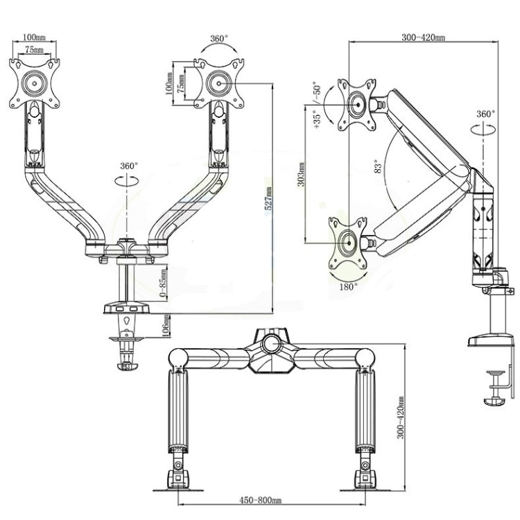 Lisslune | KALOC Computer Monitor Desktop Dual Screen Air Pressure Lift Bracket