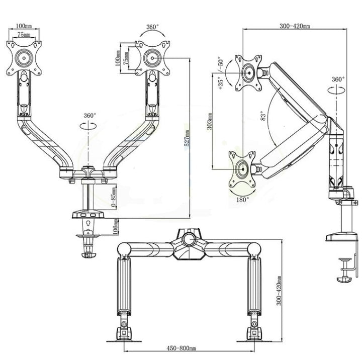 Lisslune | KALOC Computer Monitor Desktop Dual Screen Air Pressure Lift Bracket