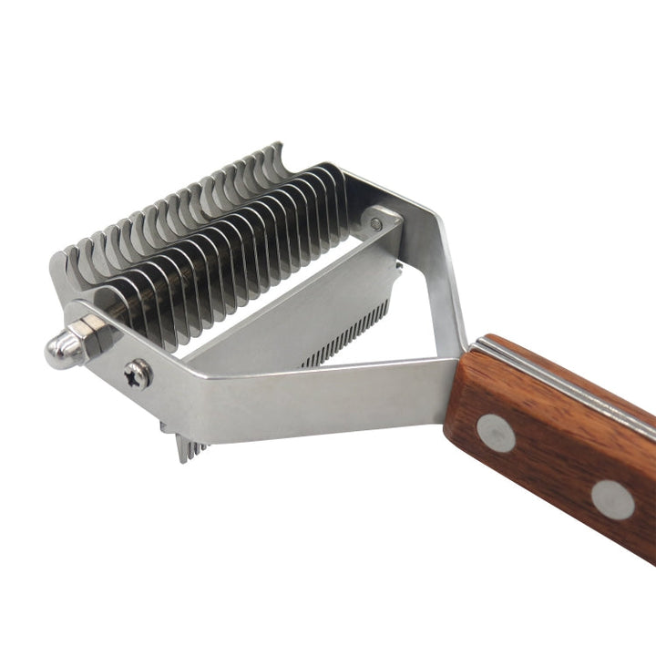 Pet Wooden Handle Dual Purpose Stainless Steel Comb Pet Hair Removal Comb (DS-Y075)