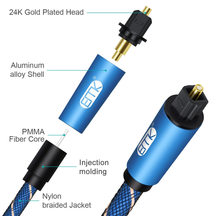 Lisslune | EMK Male To Female SPDIF Paired Digital Optical Audio Extension Cable, Cable Length: 3m (Blue)