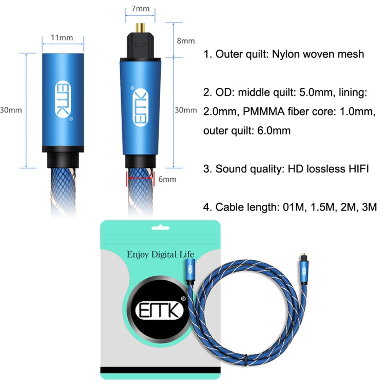 Lisslune | EMK Male To Female SPDIF Paired Digital Optical Audio Extension Cable, Cable Length: 3m (Blue)
