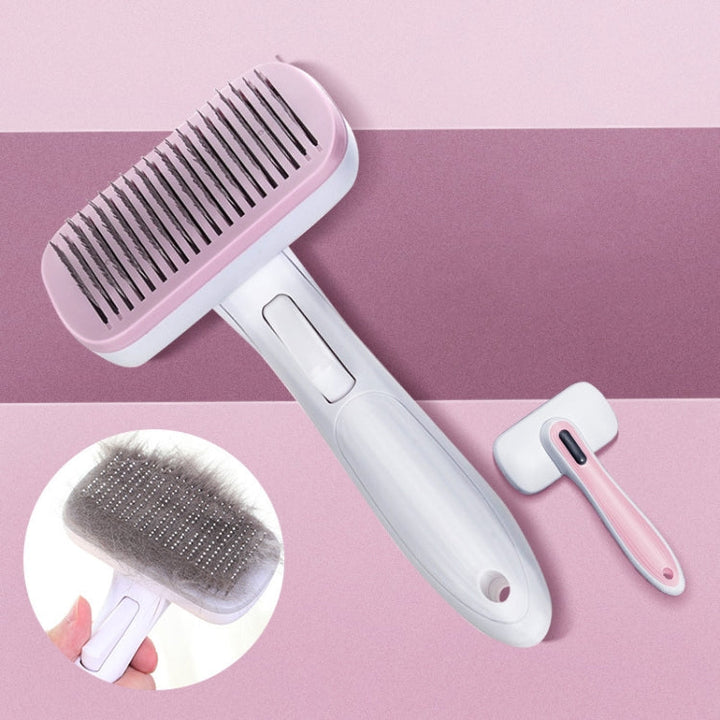 Hair comb cat dog hair brush hair removal tool, style: steel wire (pink)