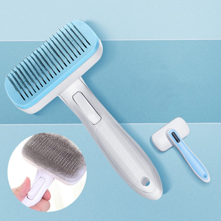 Hair comb cat dog hair brush hair removal tool, style: steel wire (blue)
