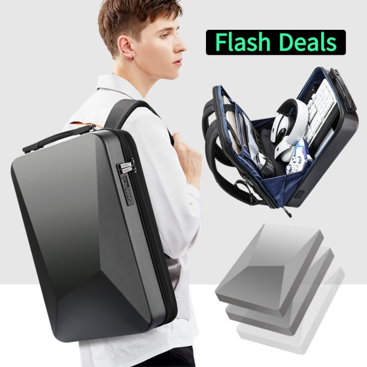 Lisslune | Bopai 61-93318A Hard shell waterproof expandable backpack with USB charging port, Spec: Password (Silver)