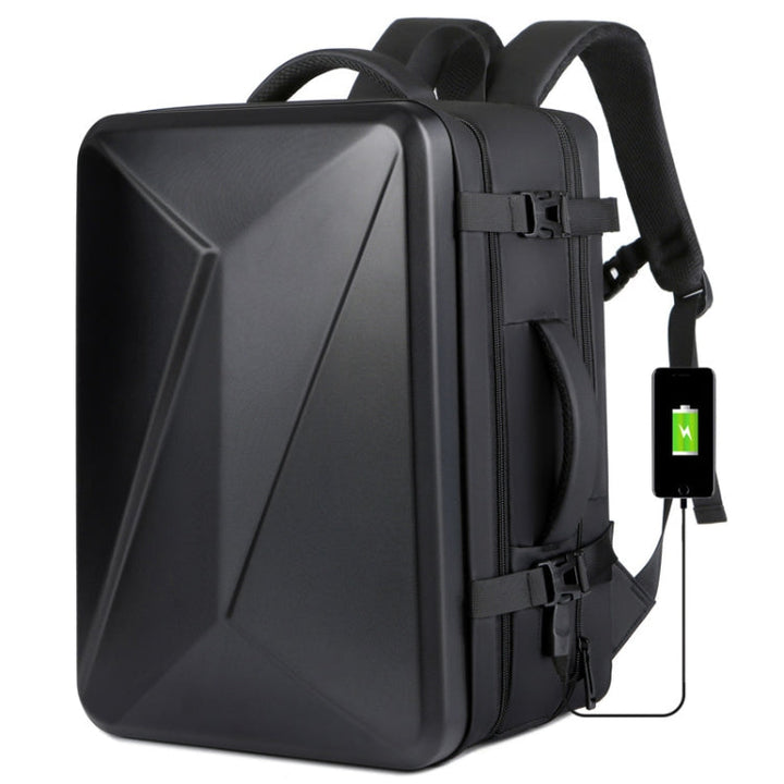 Lisslune | Large volume waterproof expandable hard shell backpack with USB charging port (162 Black)