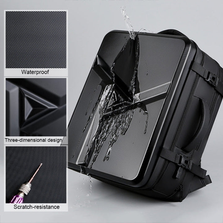 Lisslune | Large volume waterproof expandable hard shell backpack with USB charging port (162 Black)