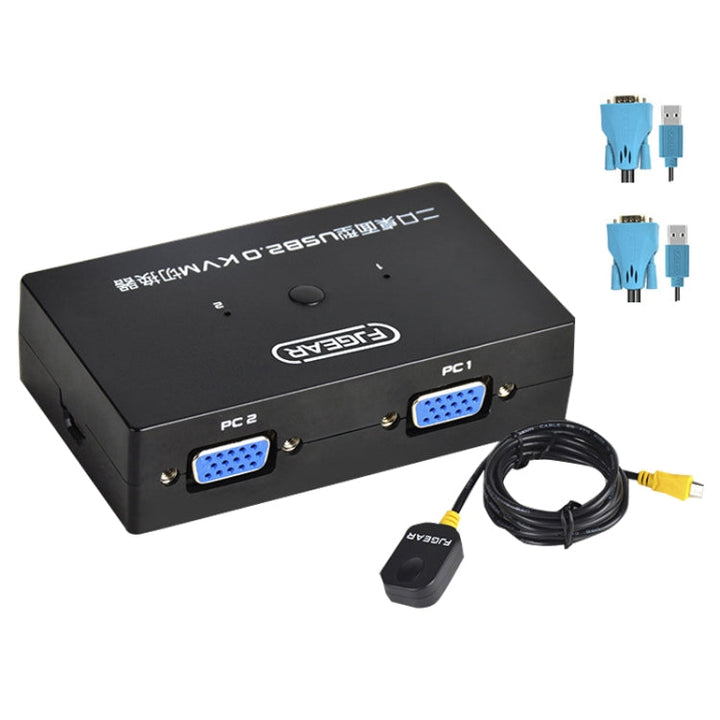 Lisslune | FJGEAR FJ-201UK 2 In 1 Out KVM Switcher With Desktop Controller With Cable (Black)